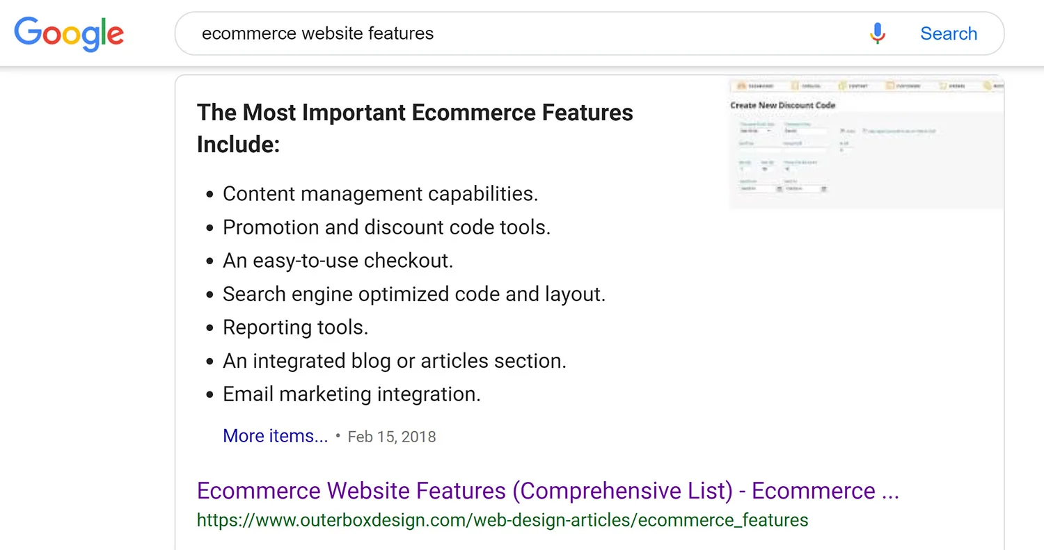 Featured snippet example showing a structured SEO article answer