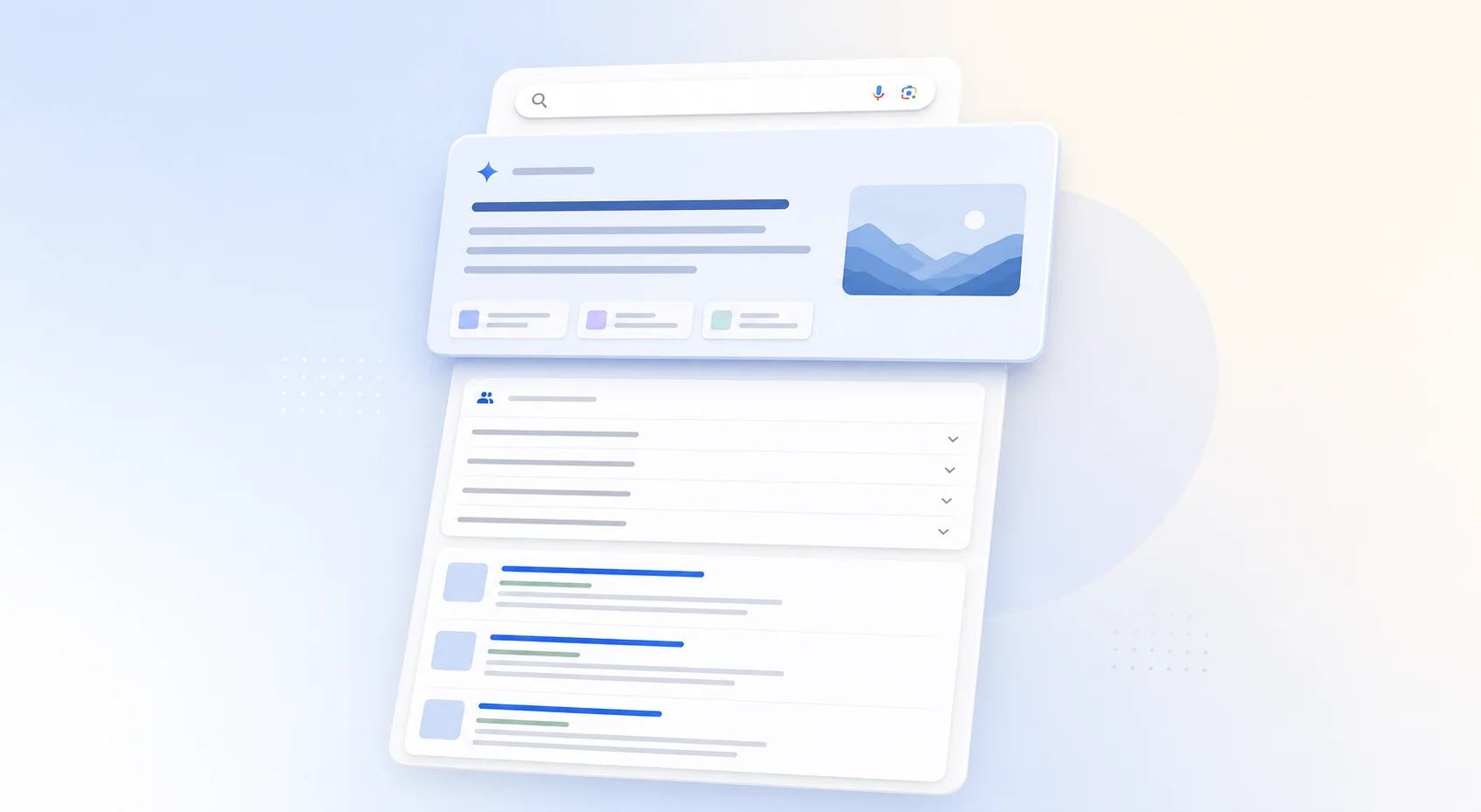 Modern Google organic search results page showing an AI Overview block above traditional organic listings, illustrating how CTR by organic position has shifted in 2026