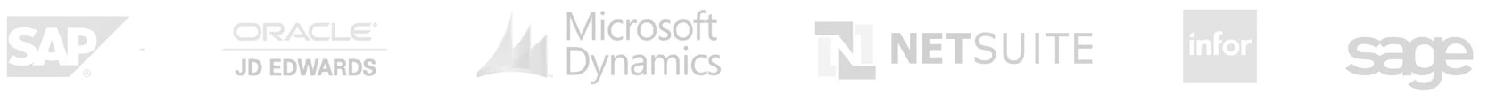 ERP for eCommerce platform logos including SAP, NetSuite, Microsoft Dynamics, Sage, and Oracle