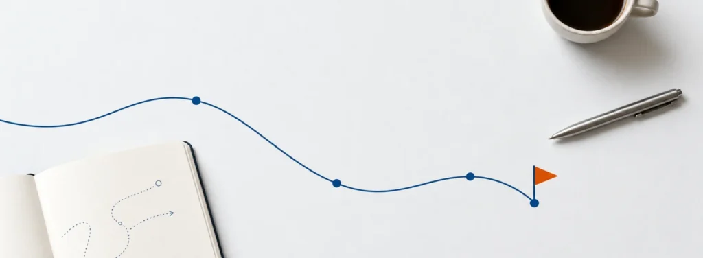 Marketing consultant cost roadmap showing scope milestones, planning steps, and a goal flag for budget decisions