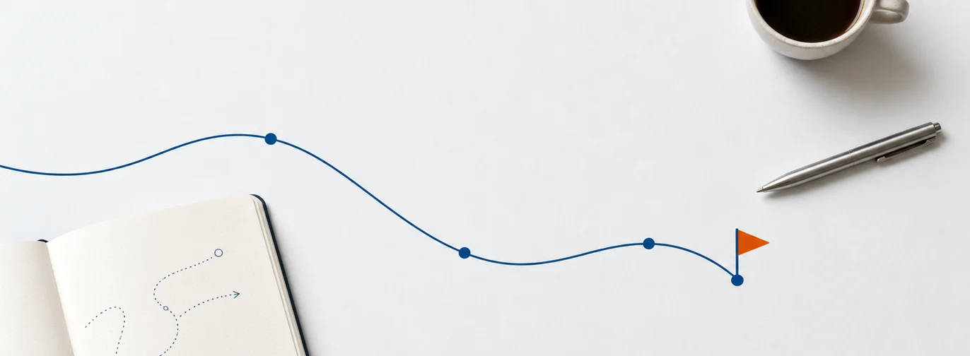 Marketing consultant cost roadmap showing scope milestones, planning steps, and a goal flag for budget decisions