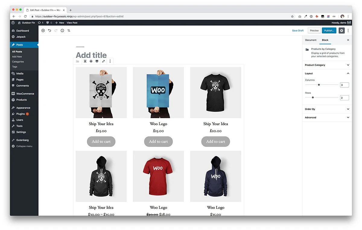 WordPress vs Shopify comparison showing WooCommerce products being edited in WordPress
